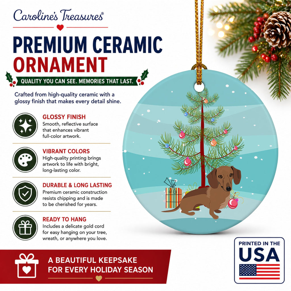 Dachshund Chocolate Christmas Ceramic Ornament Christmas Tree Hanging Decorations for Home Christmas Holiday, Party, Gift, 3 in, Multicolor