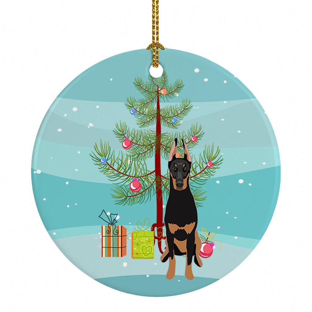 Doberman Pinscher Black and Rust Cropped Ears Christmas Ceramic Ornament Christmas Tree Hanging Decorations for Home Christmas Holiday, Party, Gift, 3 in, Multicolor