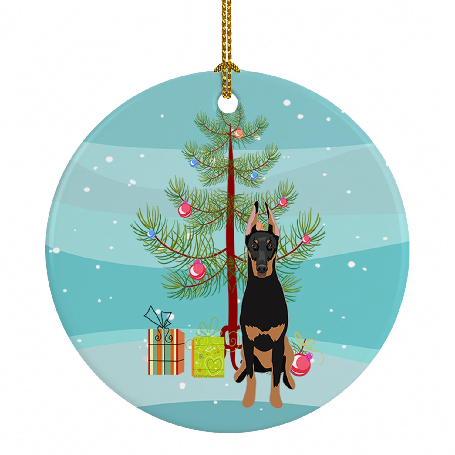 Doberman Pinscher Black and Rust Cropped Ears Christmas Ceramic Ornament Christmas Tree Hanging Decorations for Home Christmas Holiday, Party, Gift, 3 in, Multicolor