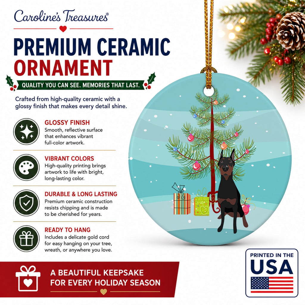 Doberman Pinscher Black Cropped Ears Christmas Ceramic Ornament Christmas Tree Hanging Decorations for Home Christmas Holiday, Party, Gift, 3 in, Multicolor