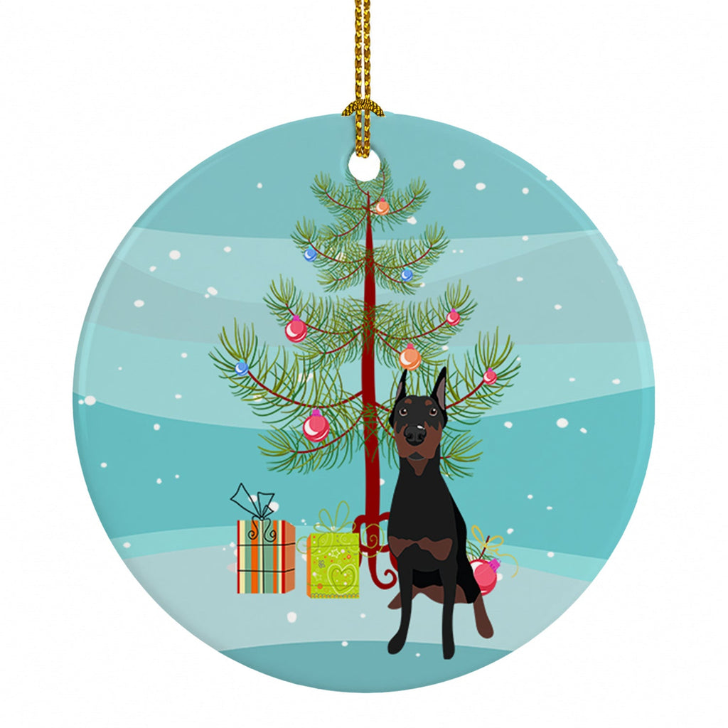 Doberman Pinscher Black Cropped Ears Christmas Ceramic Ornament Christmas Tree Hanging Decorations for Home Christmas Holiday, Party, Gift, 3 in, Multicolor