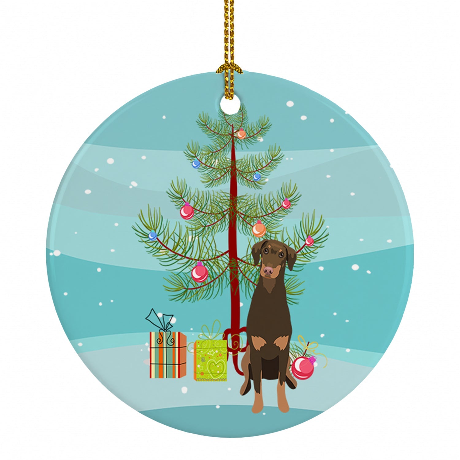 Doberman Pinscher Red and Rust Natural Ears #2 Christmas Ceramic Ornament Christmas Tree Hanging Decorations for Home Christmas Holiday, Party, Gift, 3 in, Multicolor
