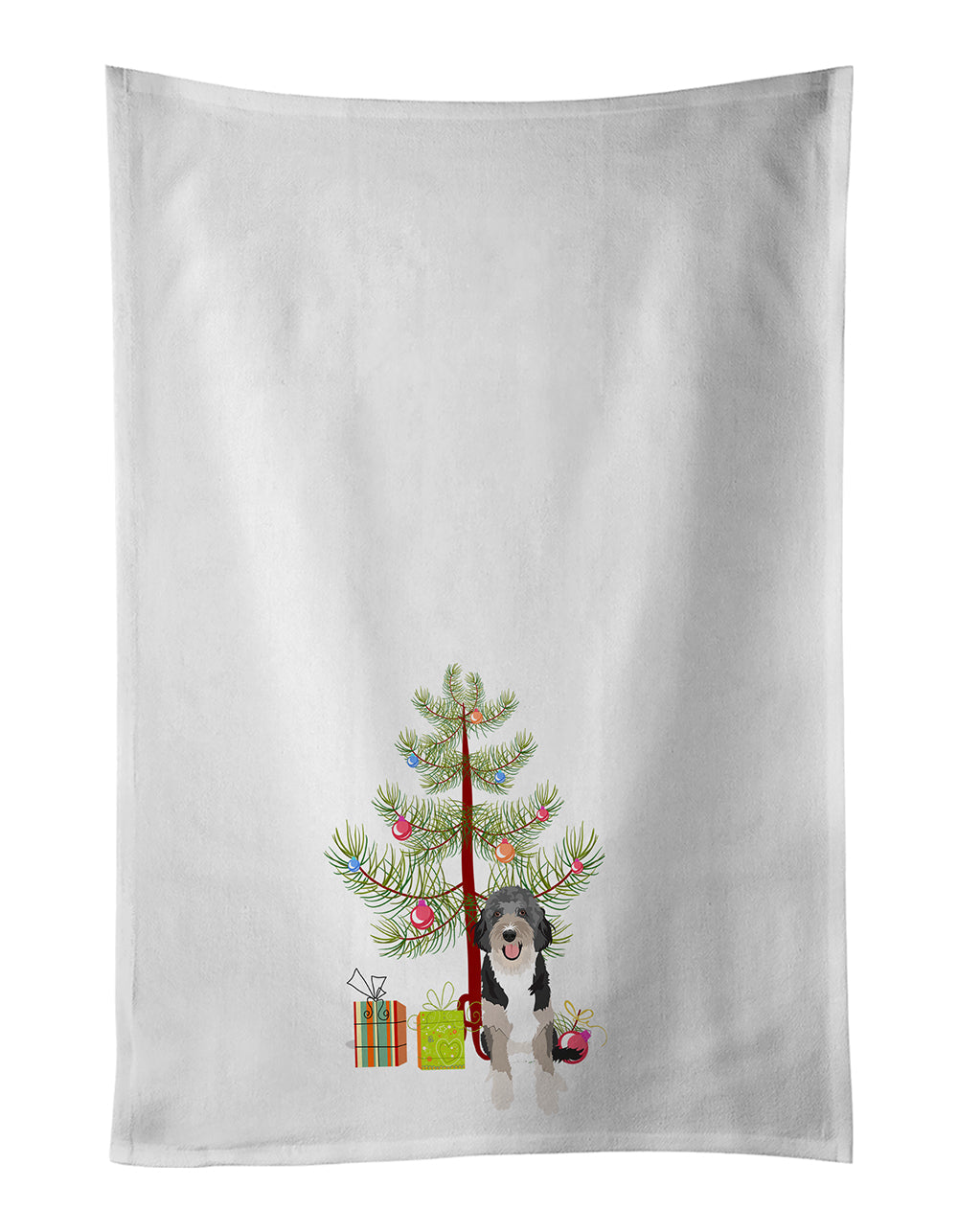 Doodle Black Tricolor #1 Christmas Kitchen Towel Set of 2 White Dish Towels Decorative Bathroom Hand towel for Hand, Face, Hair, Yoga, Tea, Dishcloth, 19 X 28", White