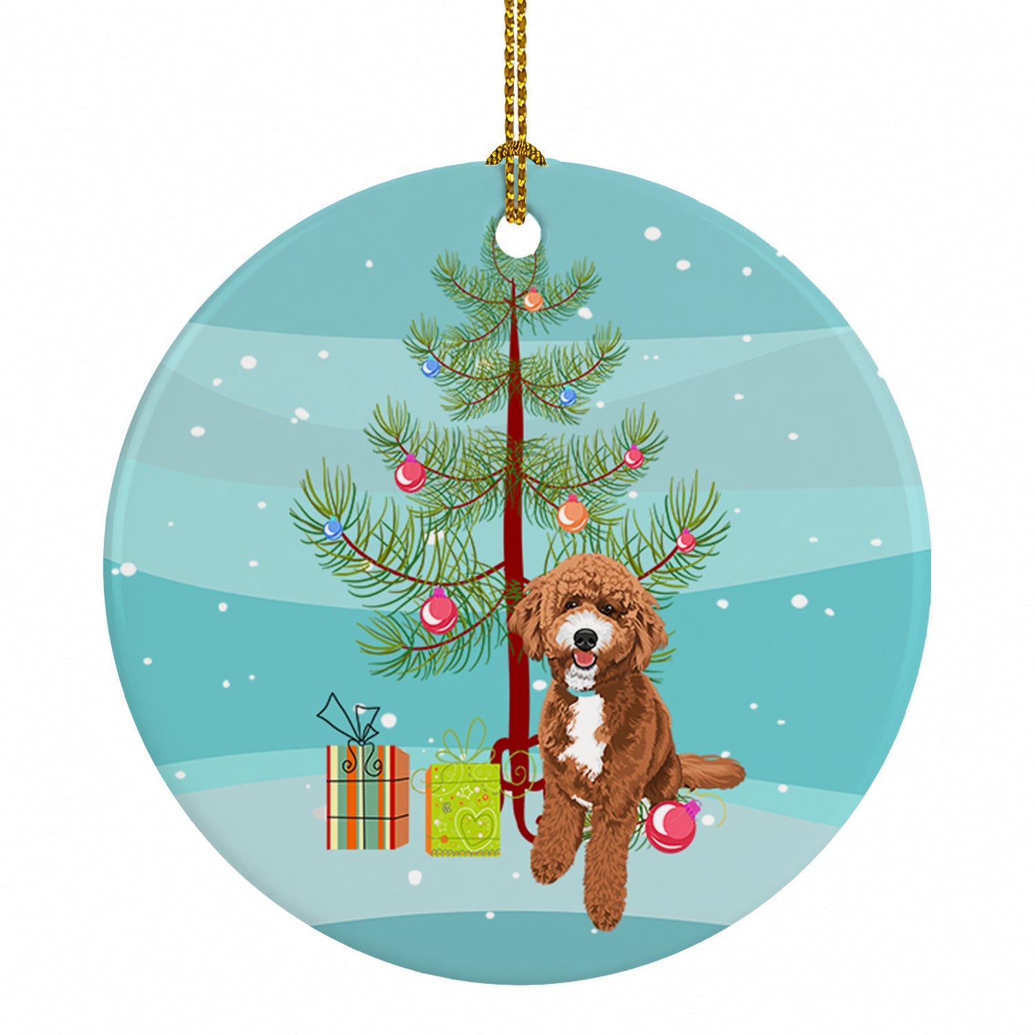 Doodle Red and White Christmas Ceramic Ornament Christmas Tree Hanging Decorations for Home Christmas Holiday, Party, Gift, 3 in, Multicolor