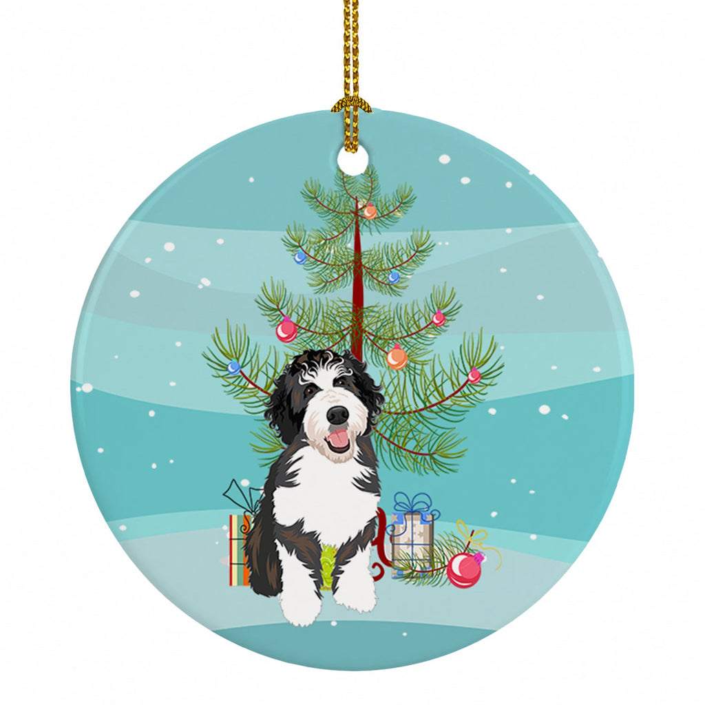 Doodle Silver and White #1 Christmas Ceramic Ornament Christmas Tree Hanging Decorations for Home Christmas Holiday, Party, Gift, 3 in, Multicolor
