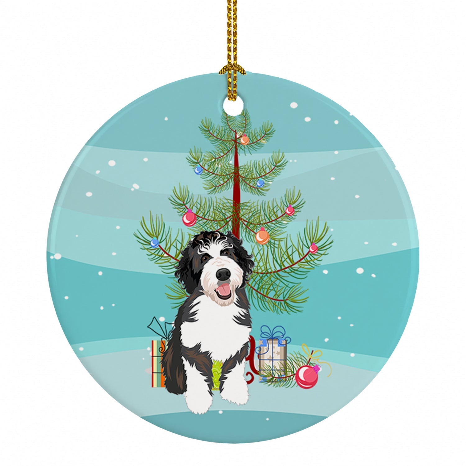 Doodle Silver and White #1 Christmas Ceramic Ornament Christmas Tree Hanging Decorations for Home Christmas Holiday, Party, Gift, 3 in, Multicolor