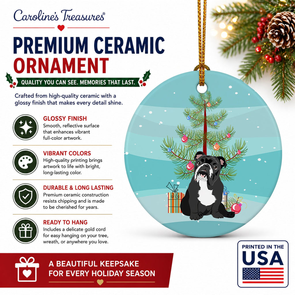 English Bulldog Black and White Christmas Ceramic Ornament Christmas Tree Hanging Decorations for Home Christmas Holiday, Party, Gift, 3 in, Multicolor