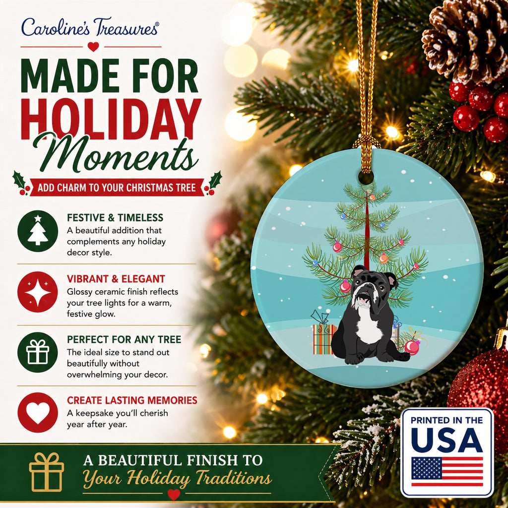 English Bulldog Black and White Christmas Ceramic Ornament Christmas Tree Hanging Decorations for Home Christmas Holiday, Party, Gift, 3 in, Multicolor