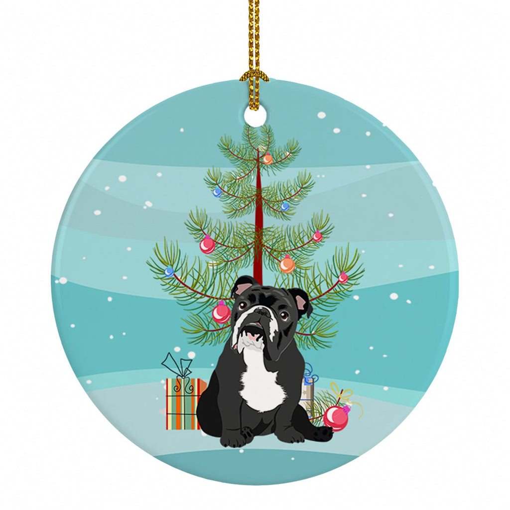 English Bulldog Black and White Christmas Ceramic Ornament Christmas Tree Hanging Decorations for Home Christmas Holiday, Party, Gift, 3 in, Multicolor