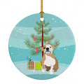 English Bulldog Fawn and White Christmas Ceramic Ornament Christmas Tree Hanging Decorations for Home Christmas Holiday, Party, Gift, 3 in, Multicolor