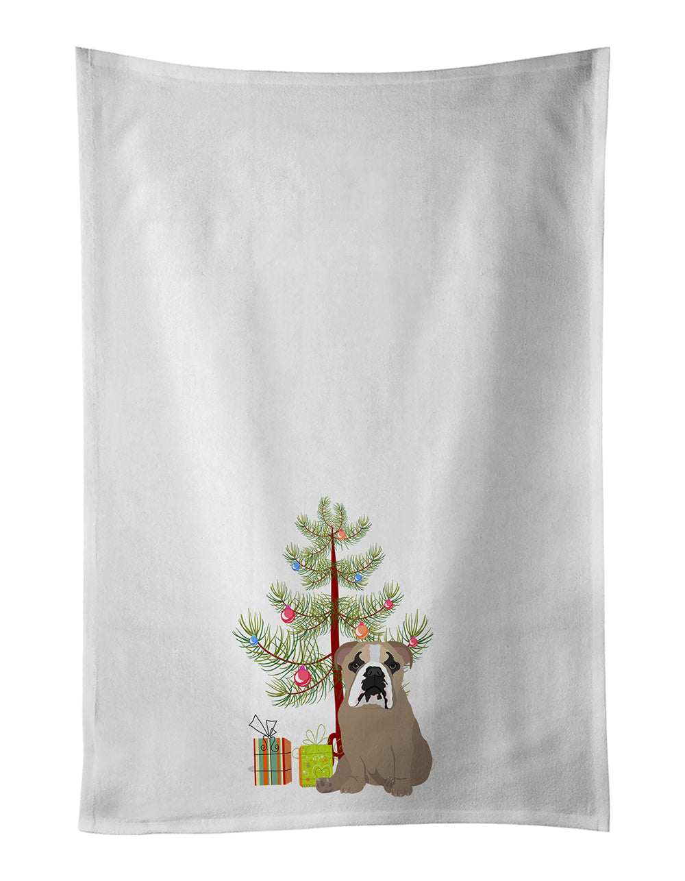 English Bulldog Lilac Tricolor Christmas Kitchen Towel Set of 2 White Dish Towels Decorative Bathroom Hand towel for Hand, Face, Hair, Yoga, Tea, Dishcloth, 19 X 28", White