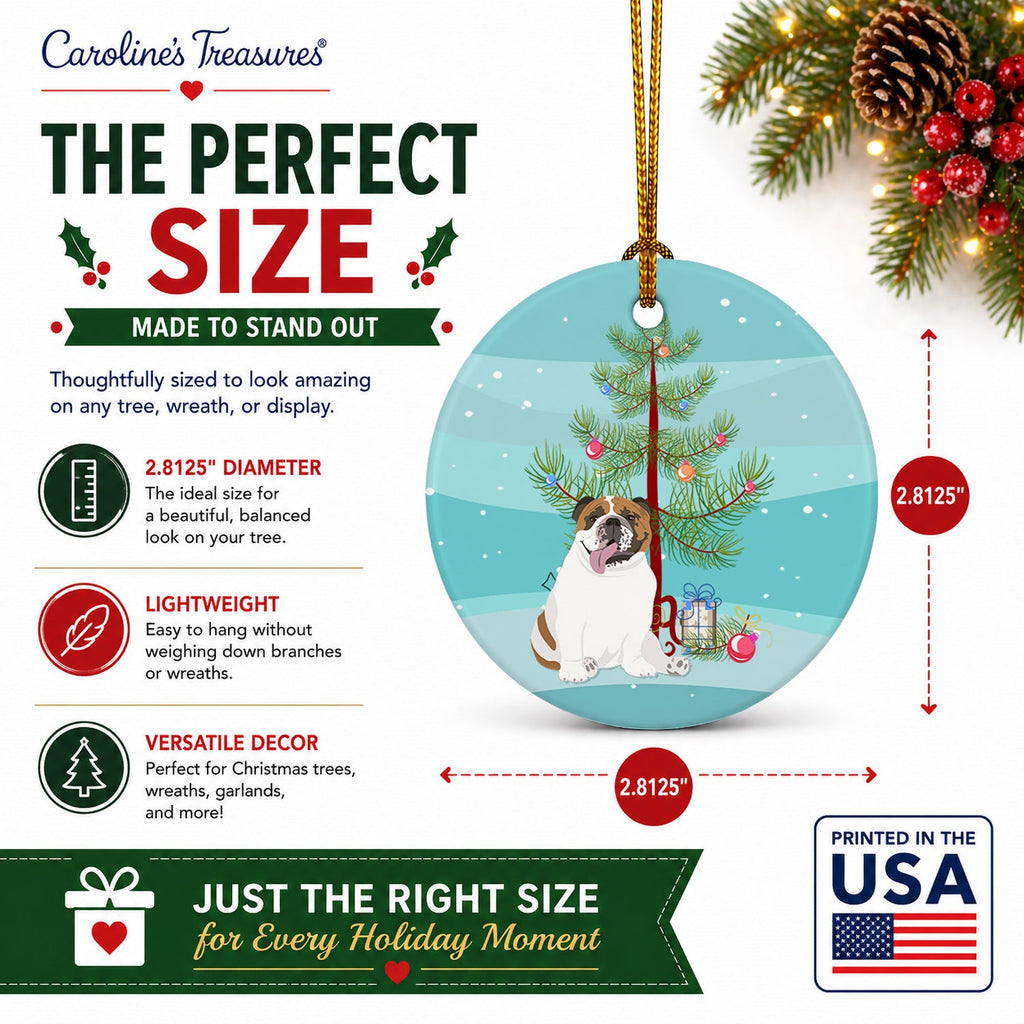 English Bulldog Tricolor #1 Christmas Ceramic Ornament Christmas Tree Hanging Decorations for Home Christmas Holiday, Party, Gift, 3 in, Multicolor