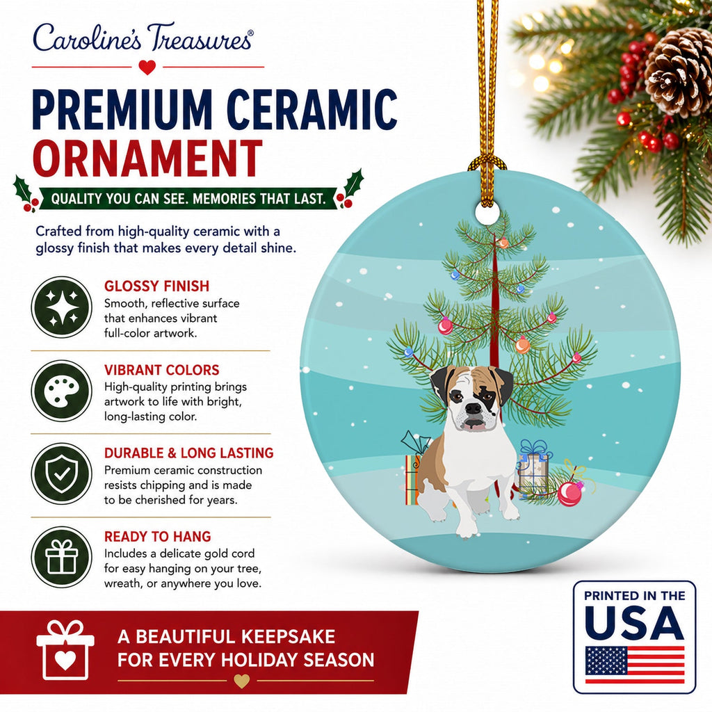 English Bulldog Tricolor #2 Christmas Ceramic Ornament Christmas Tree Hanging Decorations for Home Christmas Holiday, Party, Gift, 3 in, Multicolor