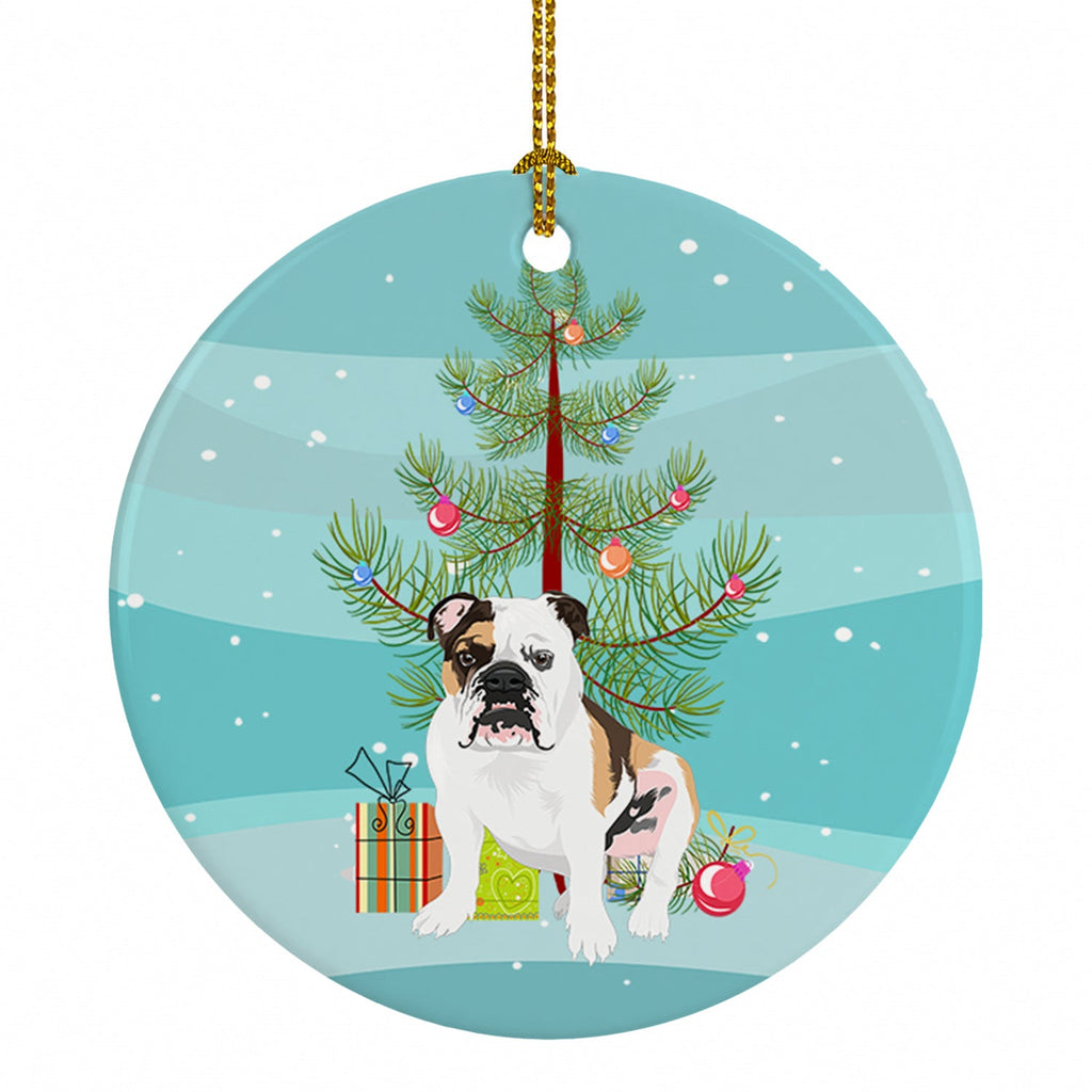 English Bulldog Tricolor #3 Christmas Ceramic Ornament Christmas Tree Hanging Decorations for Home Christmas Holiday, Party, Gift, 3 in, Multicolor