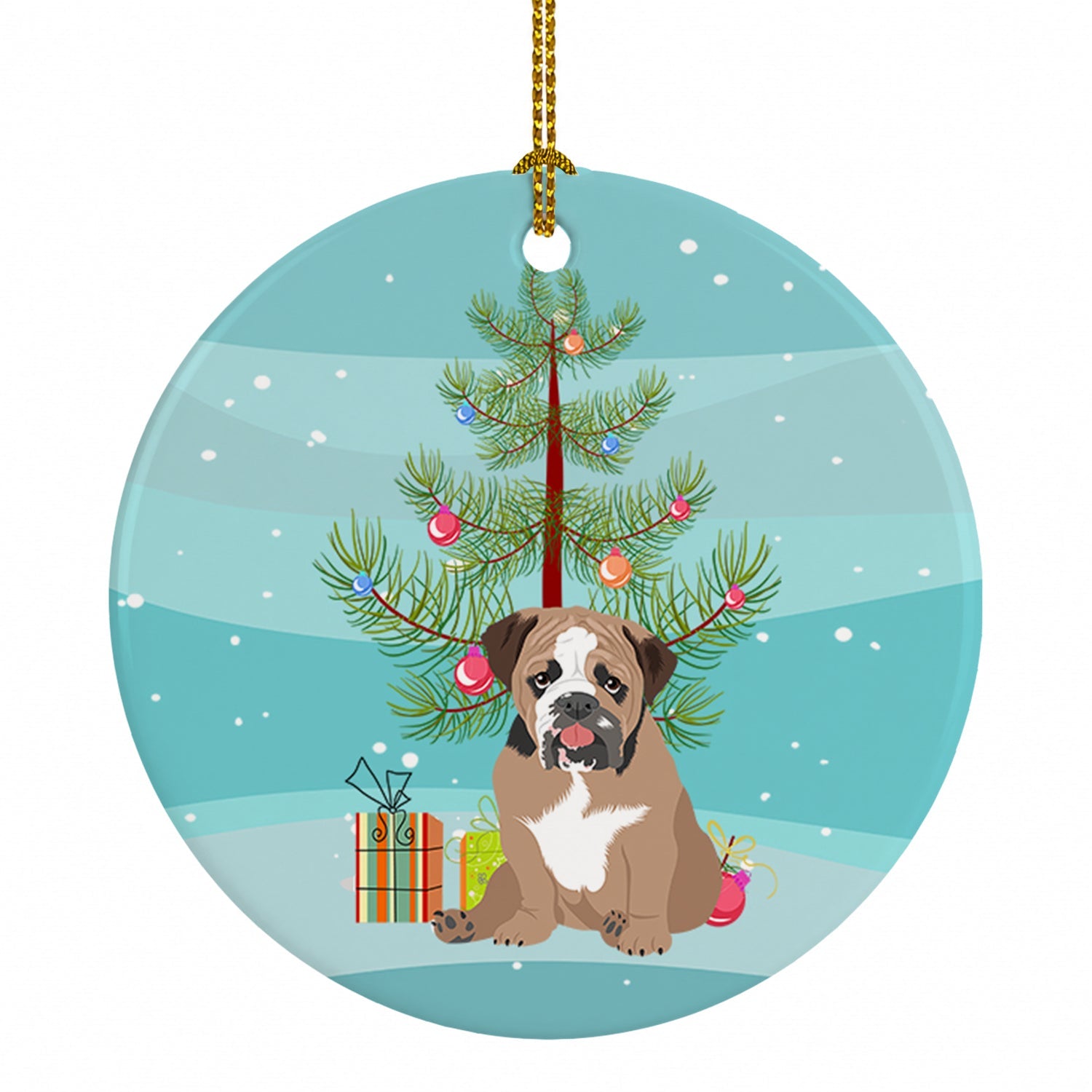 English Bulldog Tricolor #4 Christmas Ceramic Ornament Christmas Tree Hanging Decorations for Home Christmas Holiday, Party, Gift, 3 in, Multicolor
