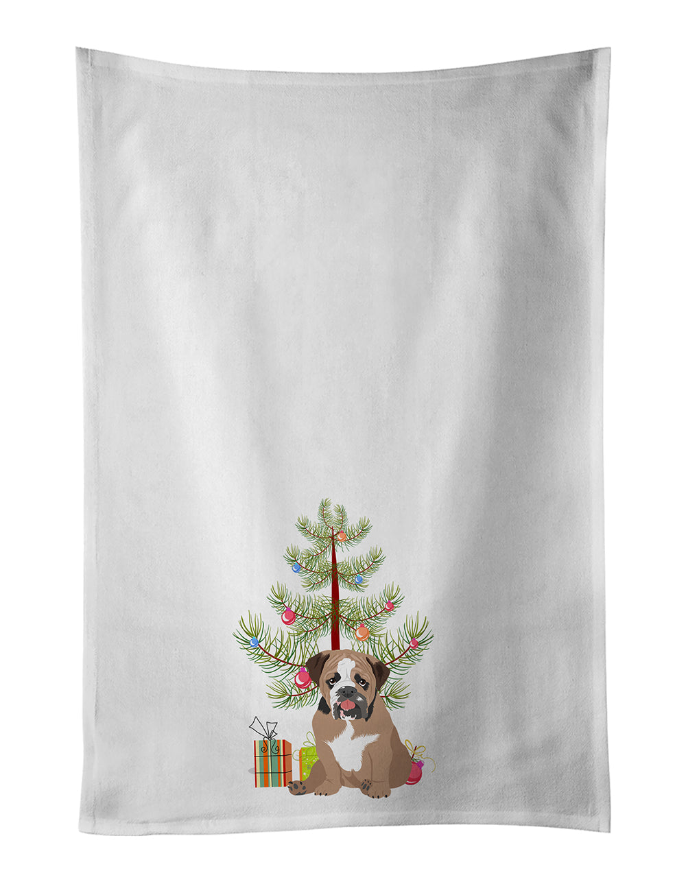 English Bulldog Tricolor #4 Christmas Kitchen Towel Set of 2 White Dish Towels Decorative Bathroom Hand towel for Hand, Face, Hair, Yoga, Tea, Dishcloth, 19 X 28", White