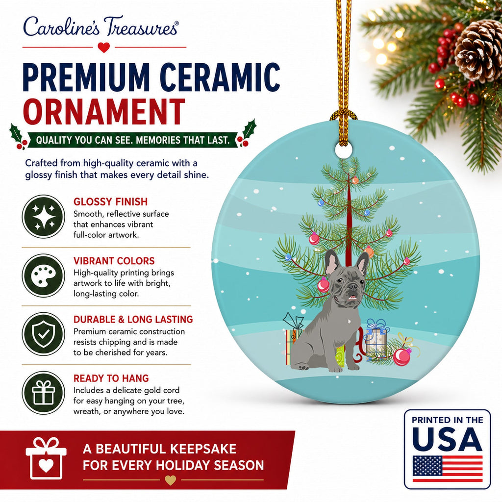 French Bulldog Blue Christmas Ceramic Ornament Christmas Tree Hanging Decorations for Home Christmas Holiday, Party, Gift, 3 in, Multicolor