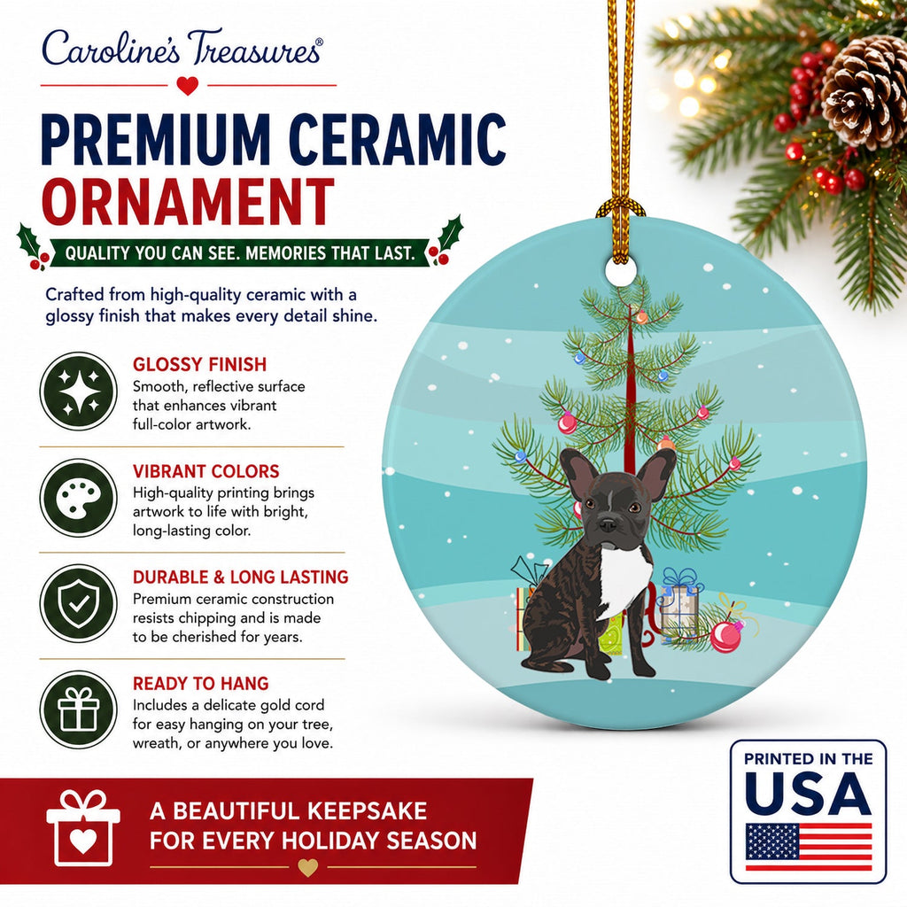 French Bulldog Brindle #2 Christmas Ceramic Ornament Christmas Tree Hanging Decorations for Home Christmas Holiday, Party, Gift, 3 in, Multicolor