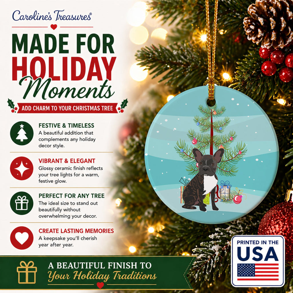 French Bulldog Brindle #2 Christmas Ceramic Ornament Christmas Tree Hanging Decorations for Home Christmas Holiday, Party, Gift, 3 in, Multicolor