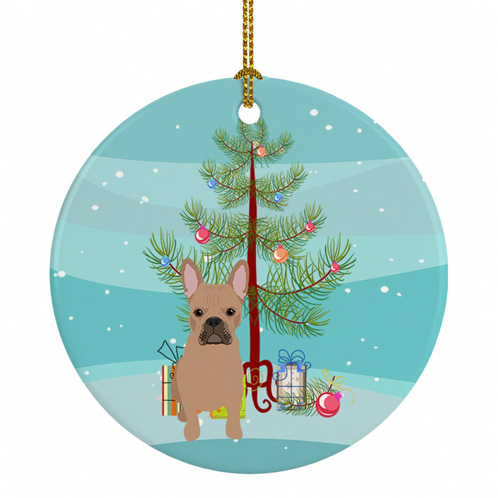 French Bulldog Cream Christmas Ceramic Ornament Christmas Tree Hanging Decorations for Home Christmas Holiday, Party, Gift, 3 in, Multicolor