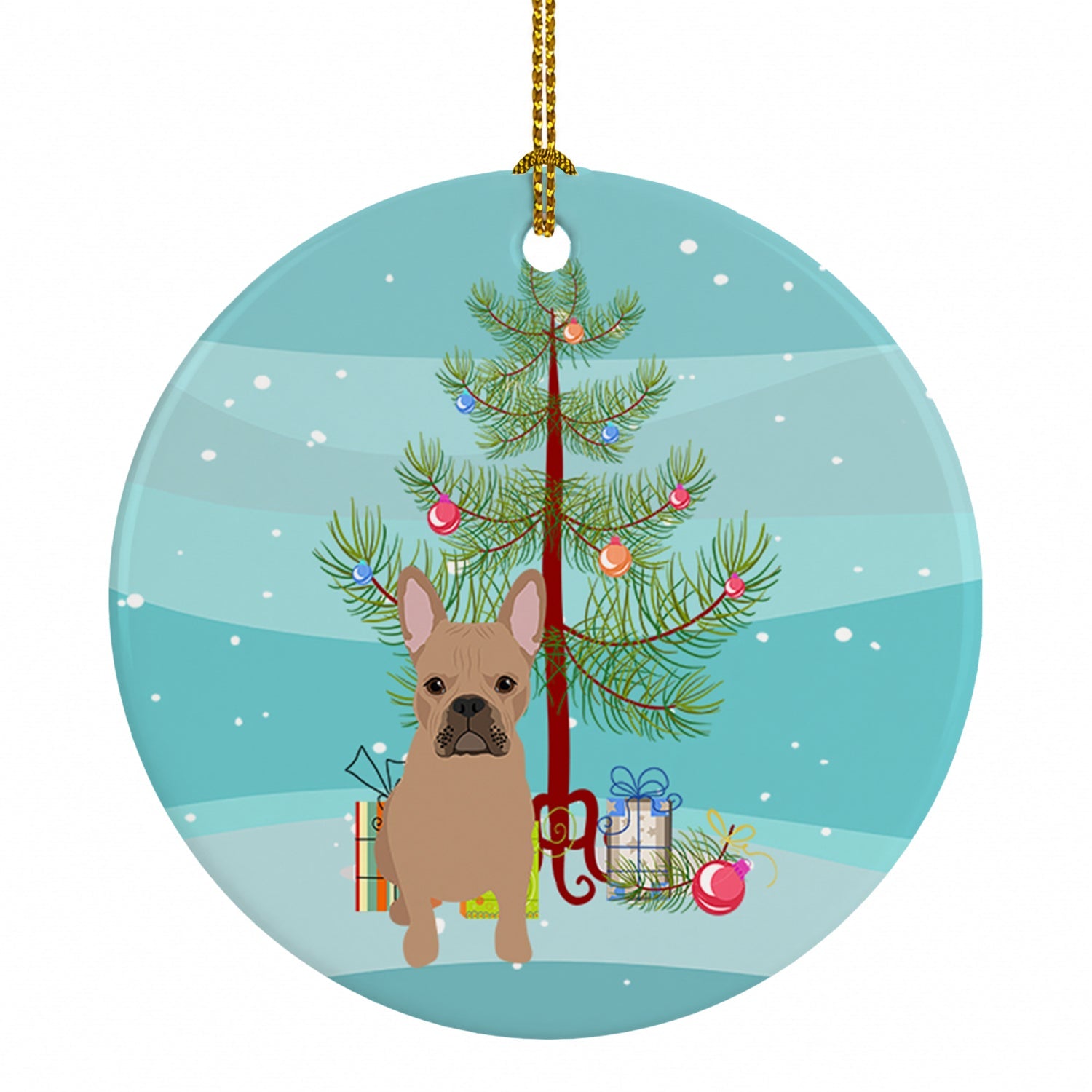 French Bulldog Cream Christmas Ceramic Ornament Christmas Tree Hanging Decorations for Home Christmas Holiday, Party, Gift, 3 in, Multicolor