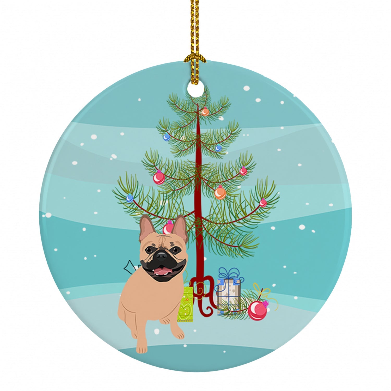 French Bulldog Fawn #2 Christmas Ceramic Ornament Christmas Tree Hanging Decorations for Home Christmas Holiday, Party, Gift, 3 in, Multicolor