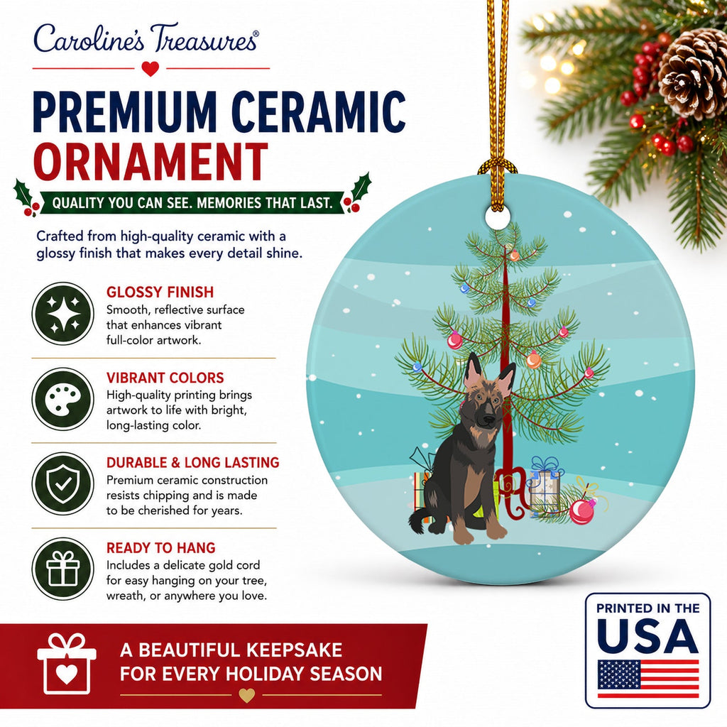 German Shepherd Puppy Christmas Ceramic Ornament Christmas Tree Hanging Decorations for Home Christmas Holiday, Party, Gift, 3 in, Multicolor