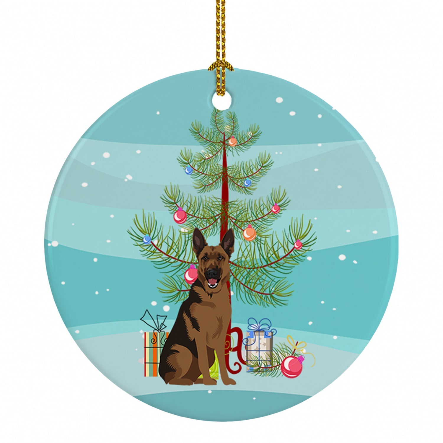 German Shepherd Black and Tan #2 Christmas Ceramic Ornament Christmas Tree Hanging Decorations for Home Christmas Holiday, Party, Gift, 3 in, Multicolor