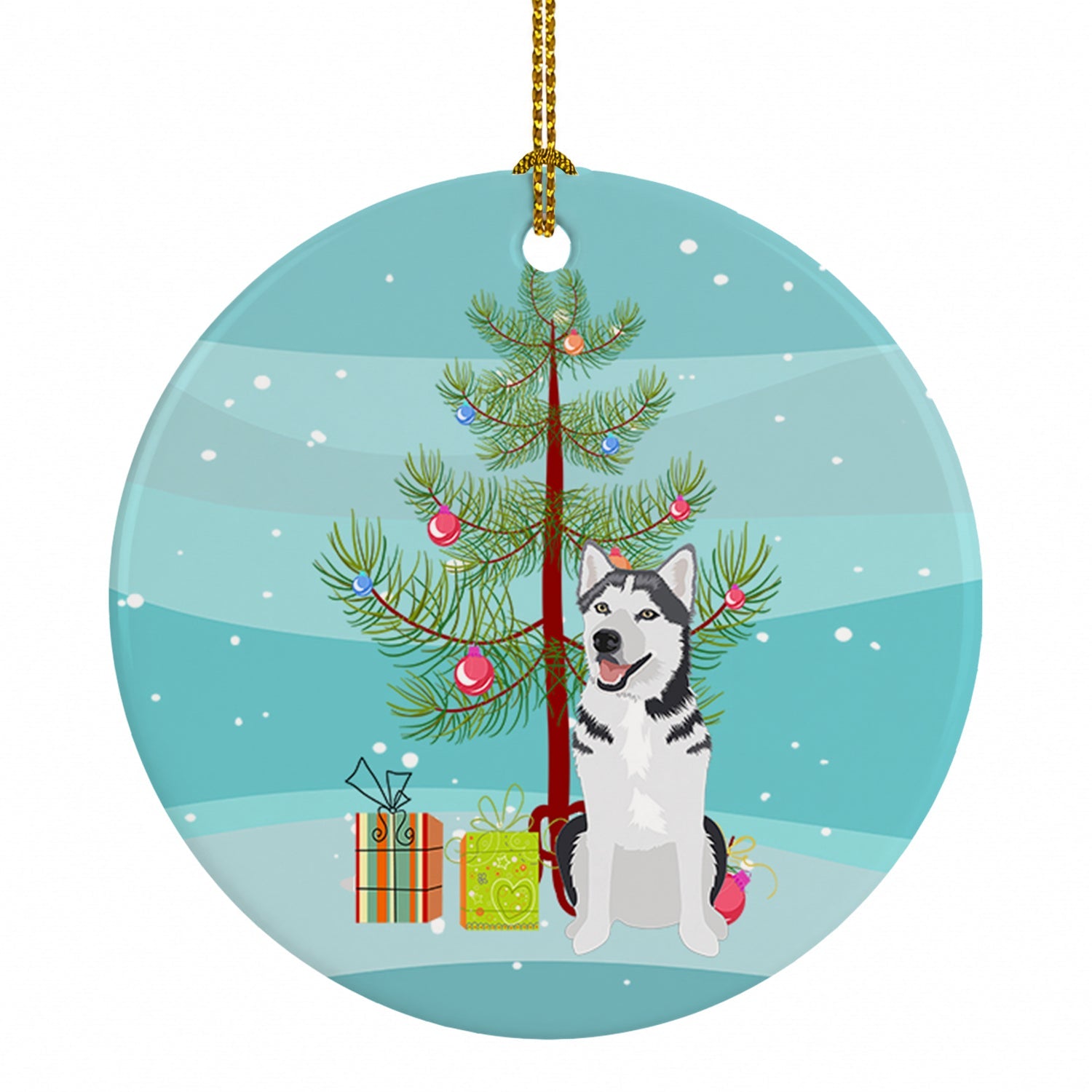 Siberian Husky Silver and White #1 Christmas Ceramic Ornament Christmas Tree Hanging Decorations for Home Christmas Holiday, Party, Gift, 3 in, Multicolor