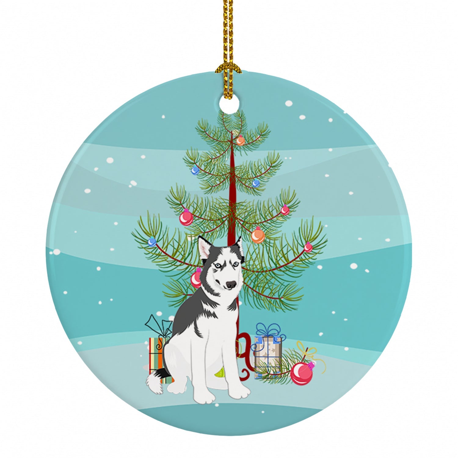Siberian Husky Silver and White #2 Christmas Ceramic Ornament Christmas Tree Hanging Decorations for Home Christmas Holiday, Party, Gift, 3 in, Multicolor
