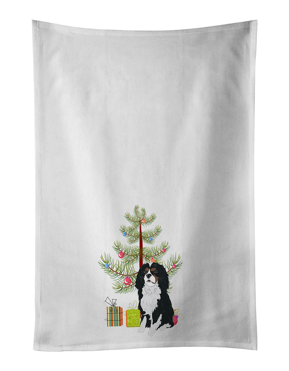 Cavalier King Charles Spaniel Tricolor #1 Christmas Kitchen Towel Set of 2 White Dish Towels Decorative Bathroom Hand towel for Hand, Face, Hair, Yoga, Tea, Dishcloth, 19 X 28", White