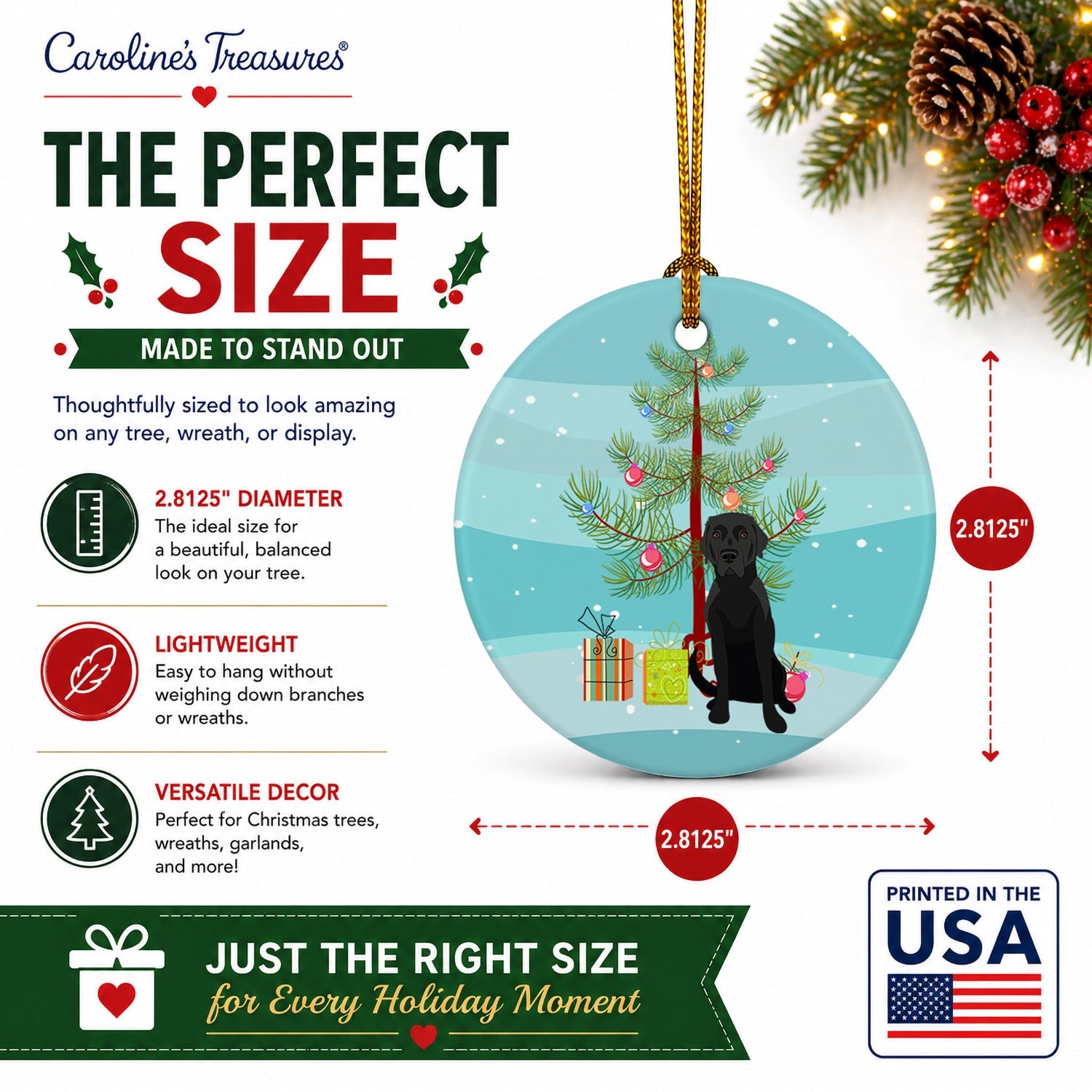 Labrador Retriever Black #2 Christmas Ceramic Ornament Christmas Tree Hanging Decorations for Home Christmas Holiday, Party, Gift, 3 in, Multicolor