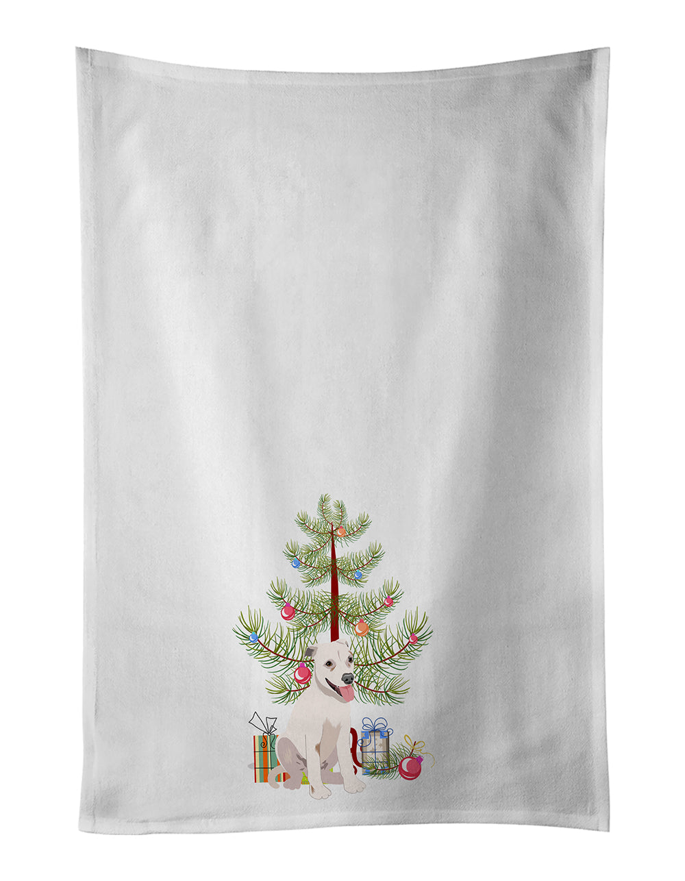 Pit Bull Puppy Christmas Kitchen Towel Set of 2 White Dish Towels Decorative Bathroom Hand towel for Hand, Face, Hair, Yoga, Tea, Dishcloth, 19 X 28", White