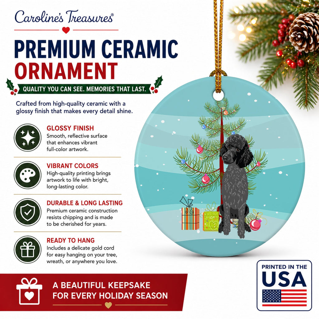 Poodle Standard Black Christmas Ceramic Ornament Christmas Tree Hanging Decorations for Home Christmas Holiday, Party, Gift, 3 in, Multicolor