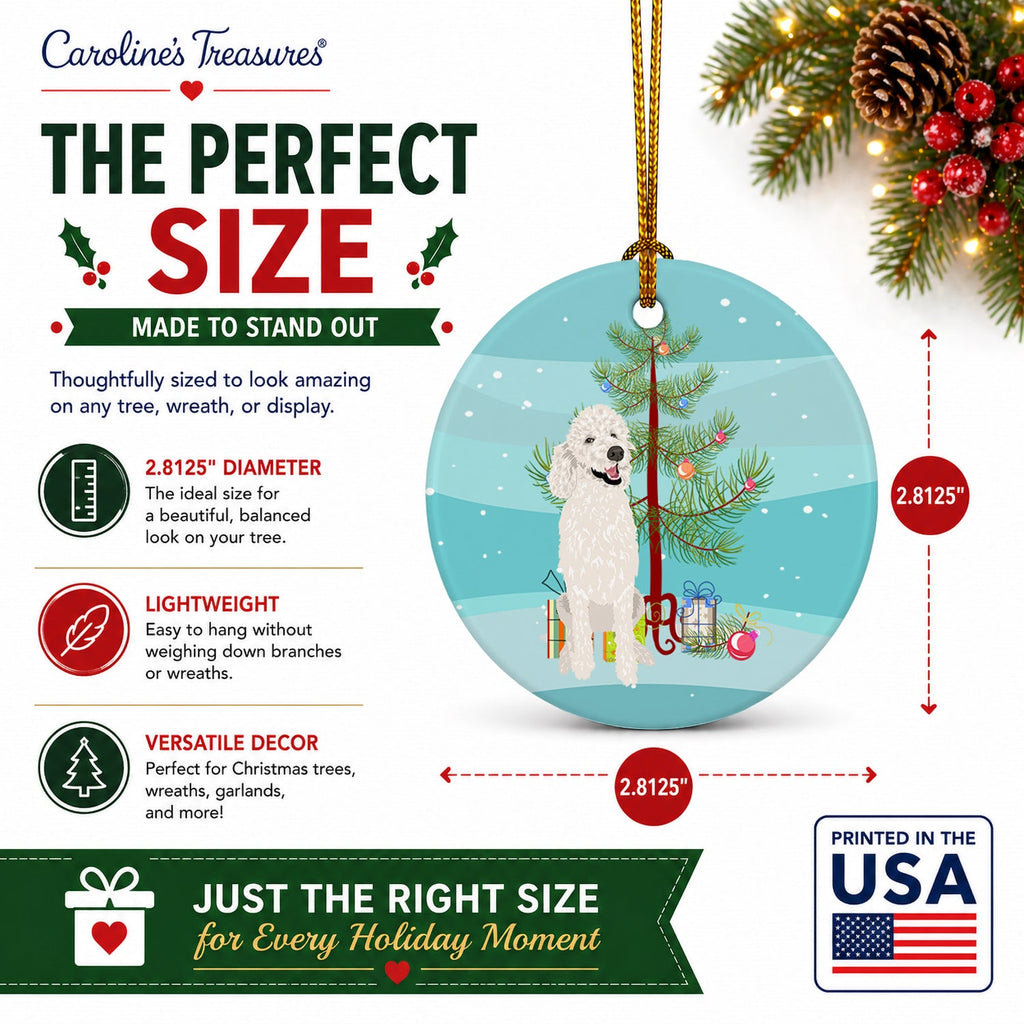Poodle Standard White Christmas Ceramic Ornament Christmas Tree Hanging Decorations for Home Christmas Holiday, Party, Gift, 3 in, Multicolor
