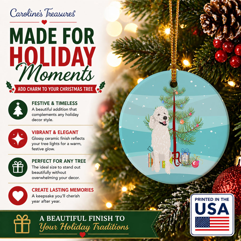 Poodle Standard White Christmas Ceramic Ornament Christmas Tree Hanging Decorations for Home Christmas Holiday, Party, Gift, 3 in, Multicolor