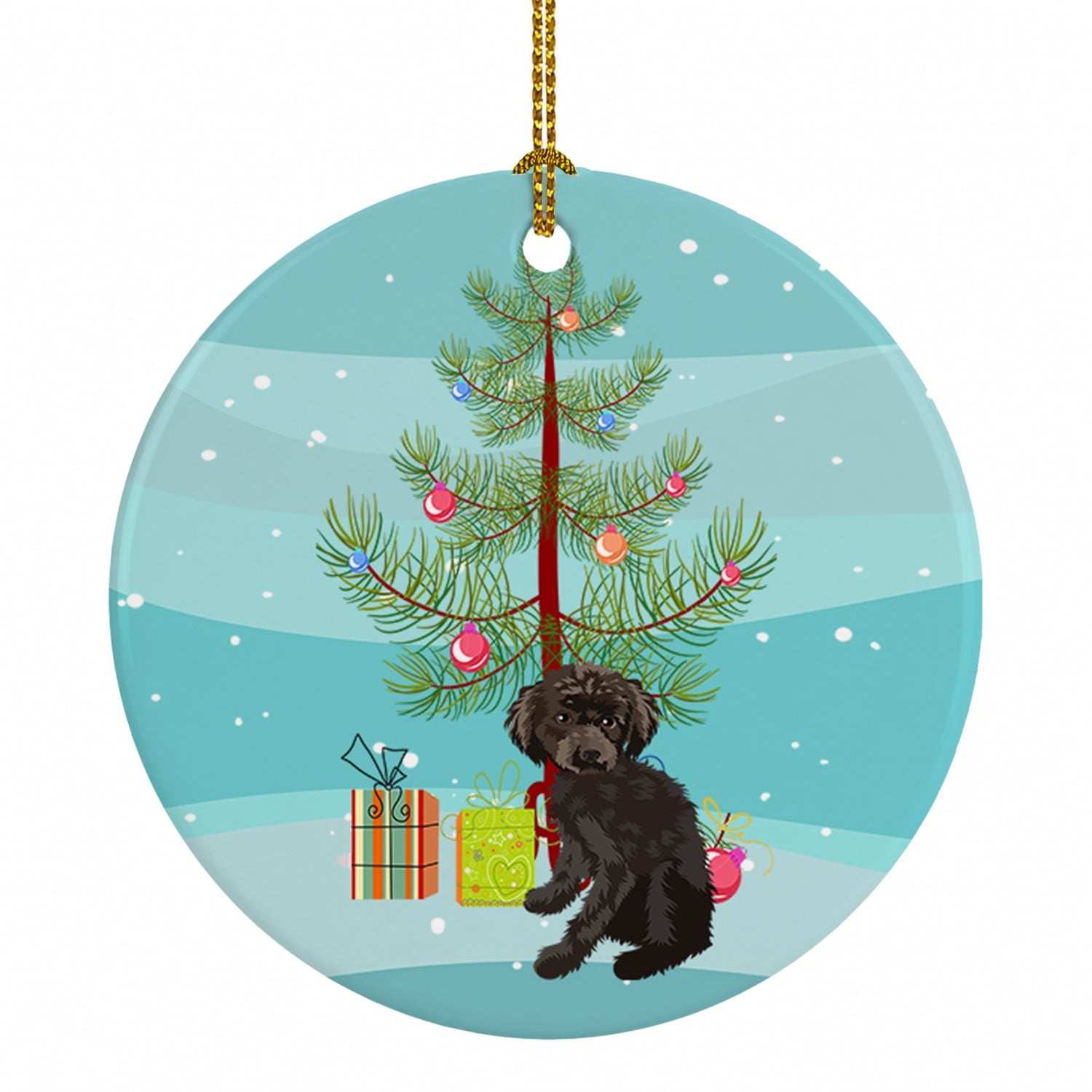 Poodle Toy Brown Christmas Ceramic Ornament Christmas Tree Hanging Decorations for Home Christmas Holiday, Party, Gift, 3 in, Multicolor