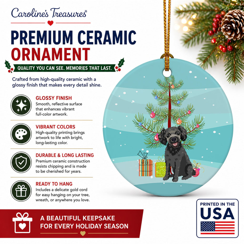 Poodle Toy Grey Christmas Ceramic Ornament Christmas Tree Hanging Decorations for Home Christmas Holiday, Party, Gift, 3 in, Multicolor