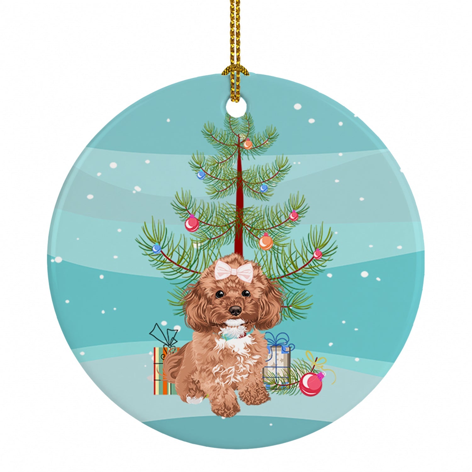 Poodle Toy Red Christmas Ceramic Ornament Christmas Tree Hanging Decorations for Home Christmas Holiday, Party, Gift, 3 in, Multicolor