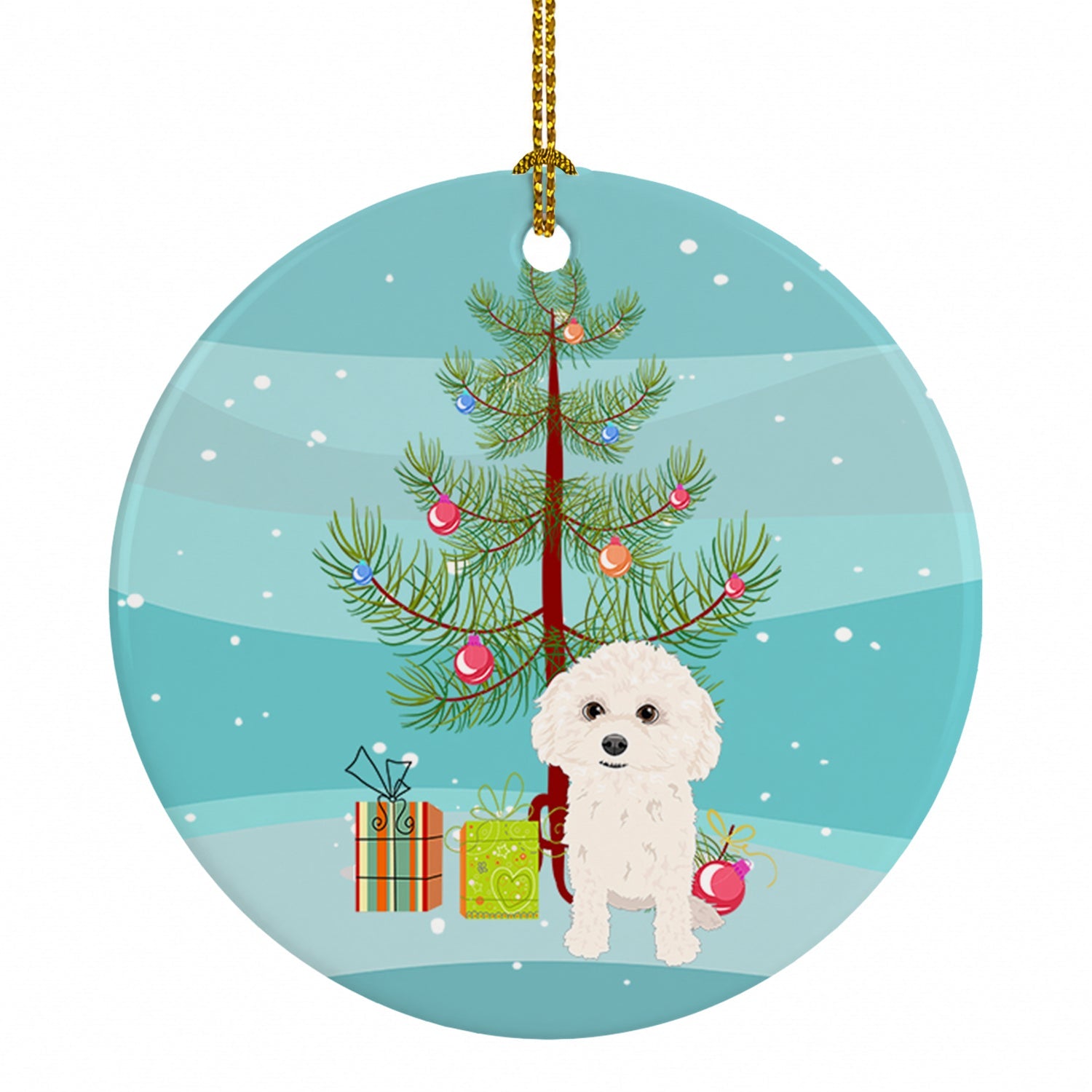 Poodle Toy White Christmas Ceramic Ornament Christmas Tree Hanging Decorations for Home Christmas Holiday, Party, Gift, 3 in, Multicolor