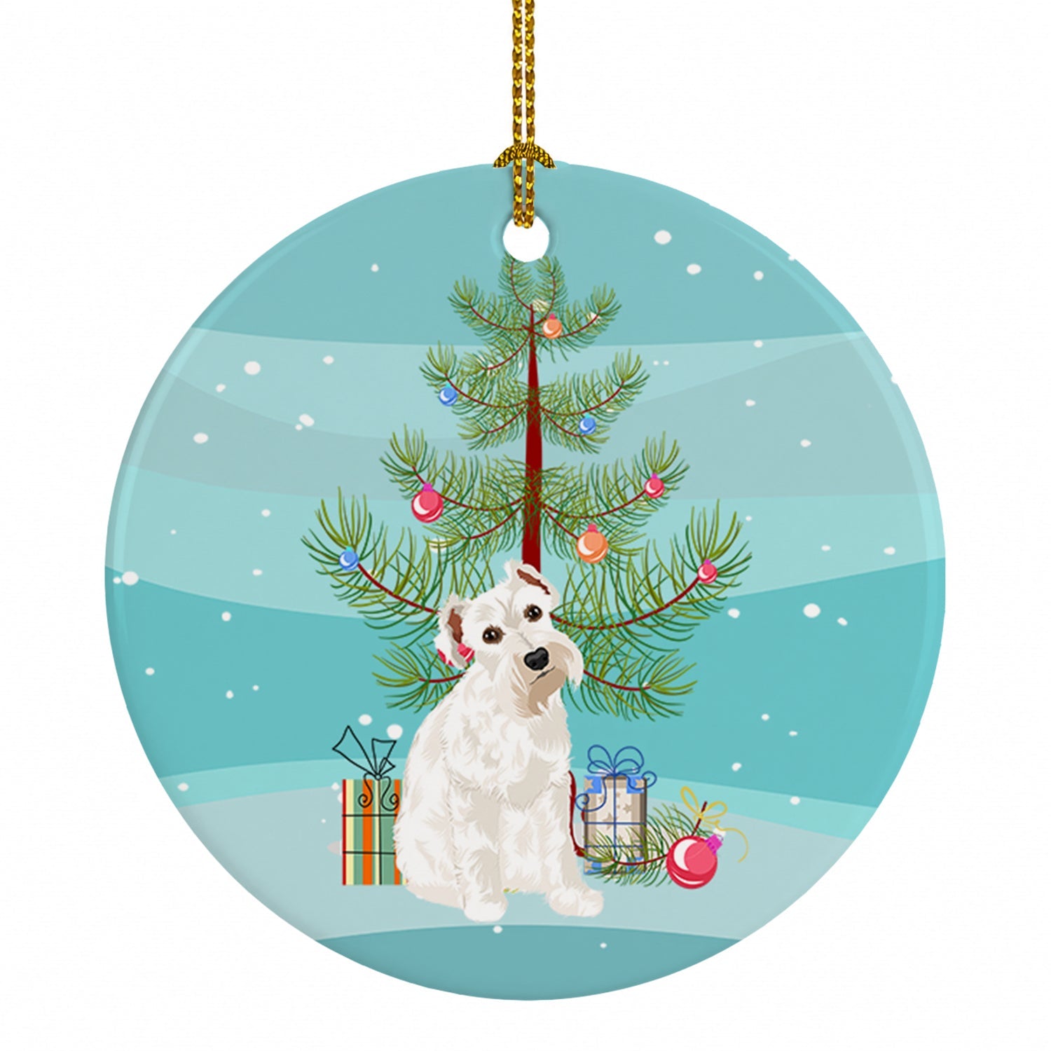 Schnauzer White #1 Christmas Ceramic Ornament Christmas Tree Hanging Decorations for Home Christmas Holiday, Party, Gift, 3 in, Multicolor