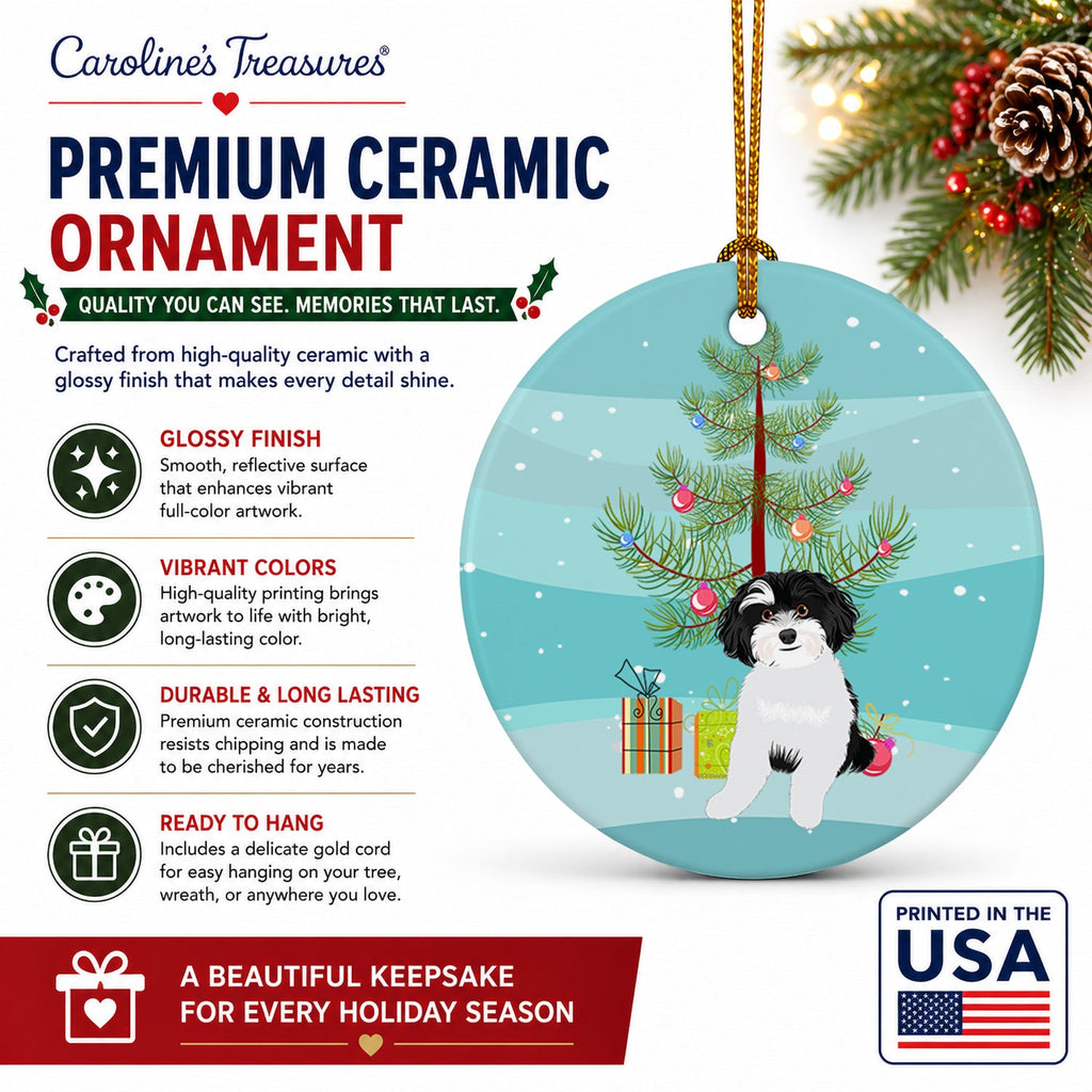 Shih-Tzu Black and White #1 Christmas Ceramic Ornament Christmas Tree Hanging Decorations for Home Christmas Holiday, Party, Gift, 3 in, Multicolor