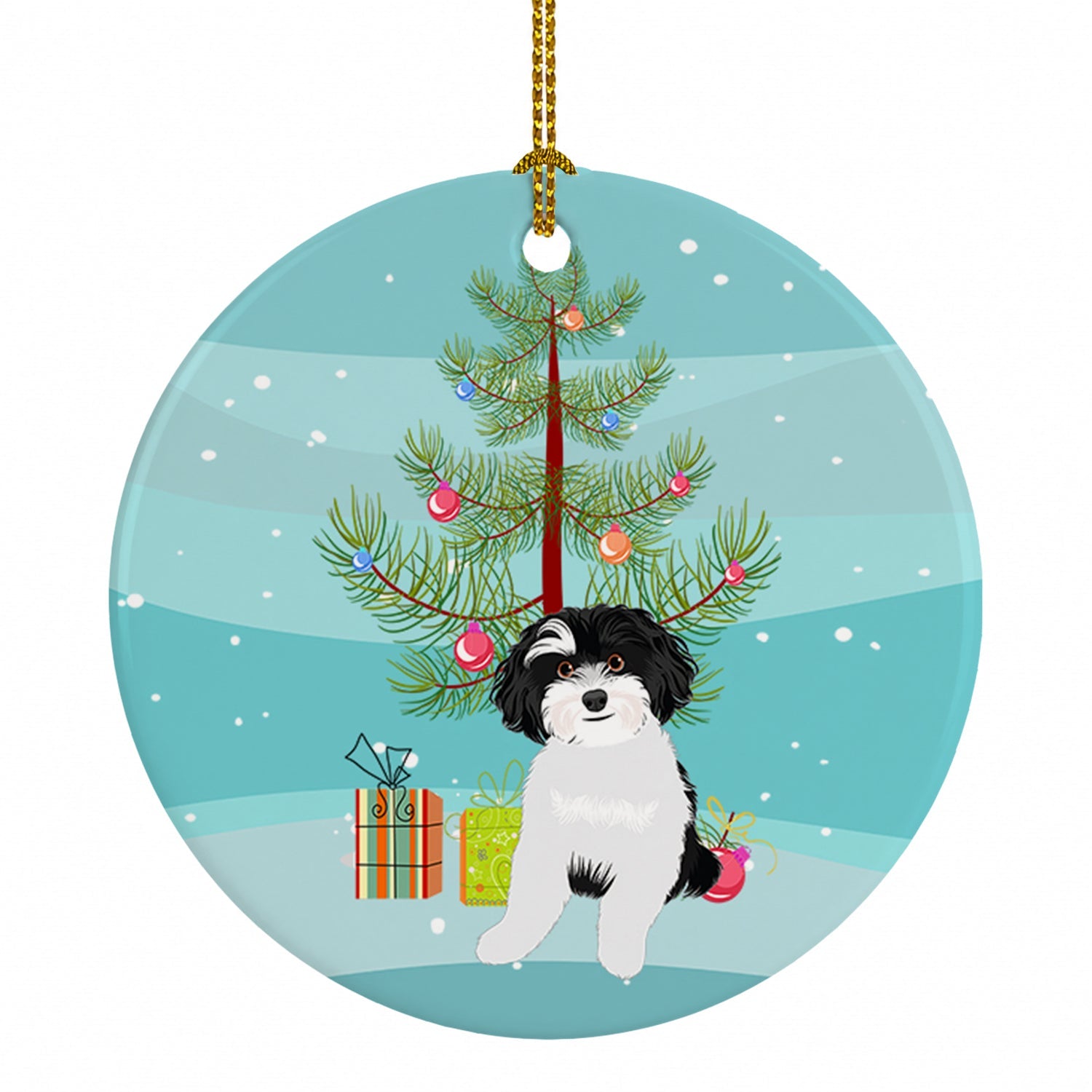 Shih-Tzu Black and White #1 Christmas Ceramic Ornament Christmas Tree Hanging Decorations for Home Christmas Holiday, Party, Gift, 3 in, Multicolor