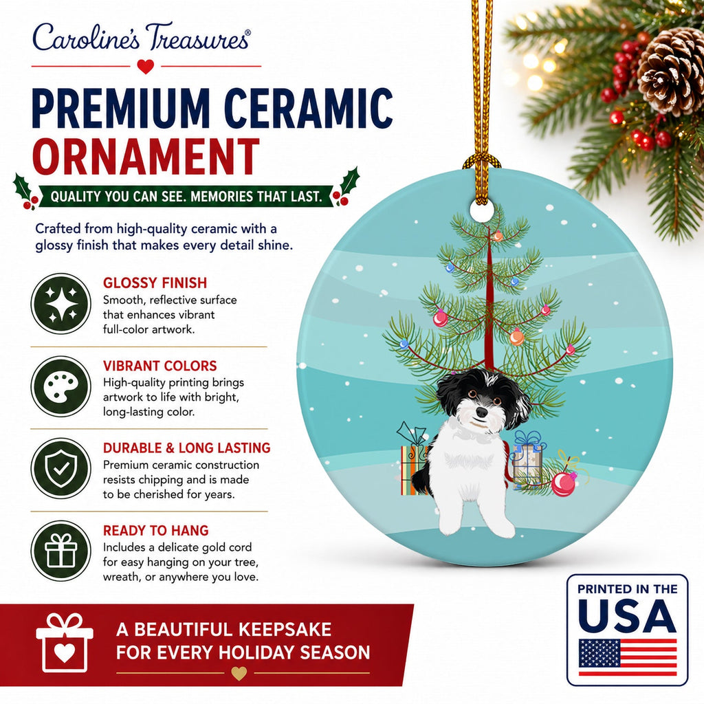 Shih-Tzu Black and White #4 Christmas Ceramic Ornament Christmas Tree Hanging Decorations for Home Christmas Holiday, Party, Gift, 3 in, Multicolor