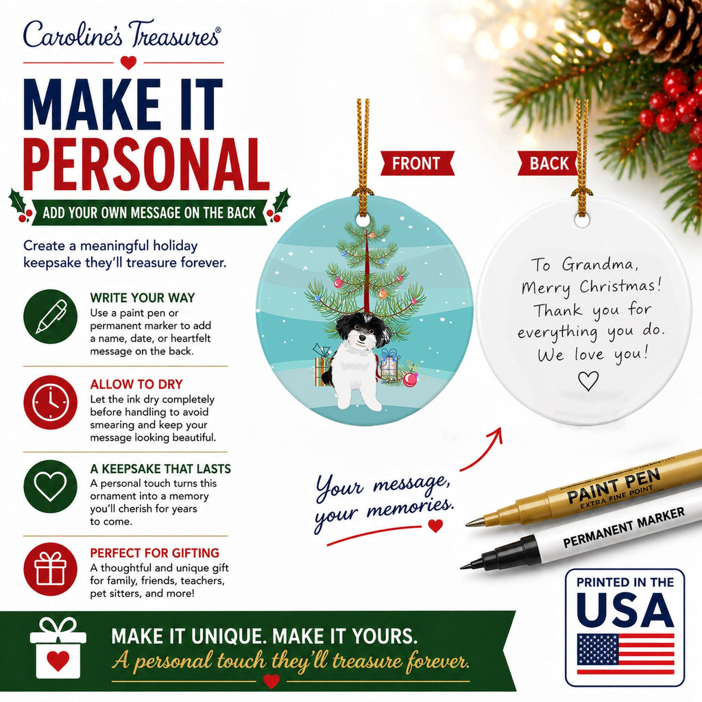 Shih-Tzu Black and White #4 Christmas Ceramic Ornament Christmas Tree Hanging Decorations for Home Christmas Holiday, Party, Gift, 3 in, Multicolor