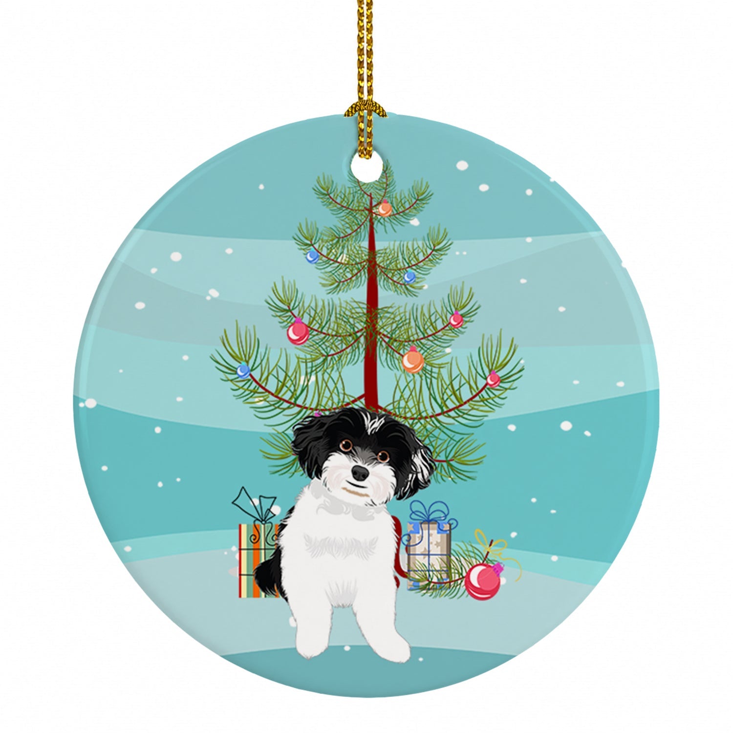 Shih-Tzu Black and White #4 Christmas Ceramic Ornament Christmas Tree Hanging Decorations for Home Christmas Holiday, Party, Gift, 3 in, Multicolor