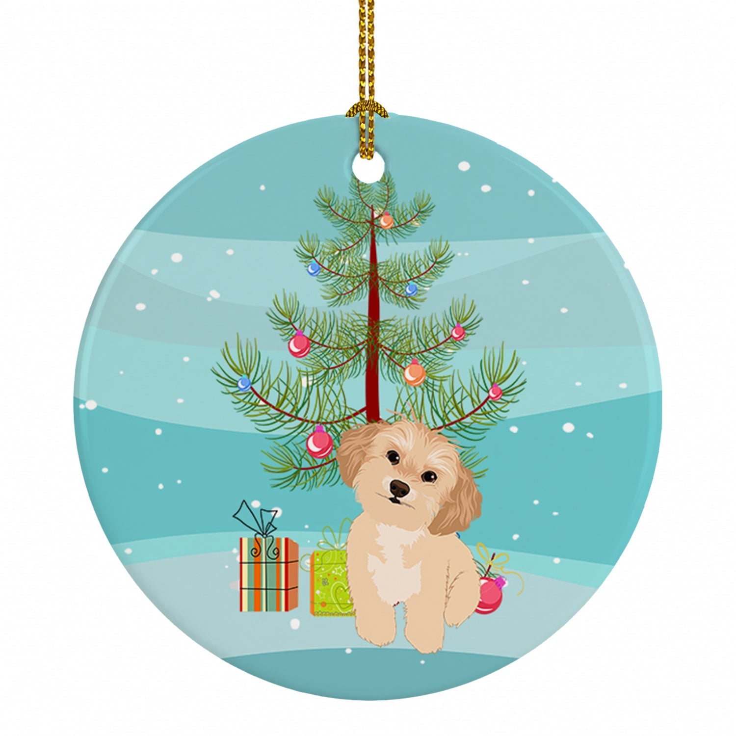 Shih-Tzu Gold #1 Christmas Ceramic Ornament Christmas Tree Hanging Decorations for Home Christmas Holiday, Party, Gift, 3 in, Multicolor