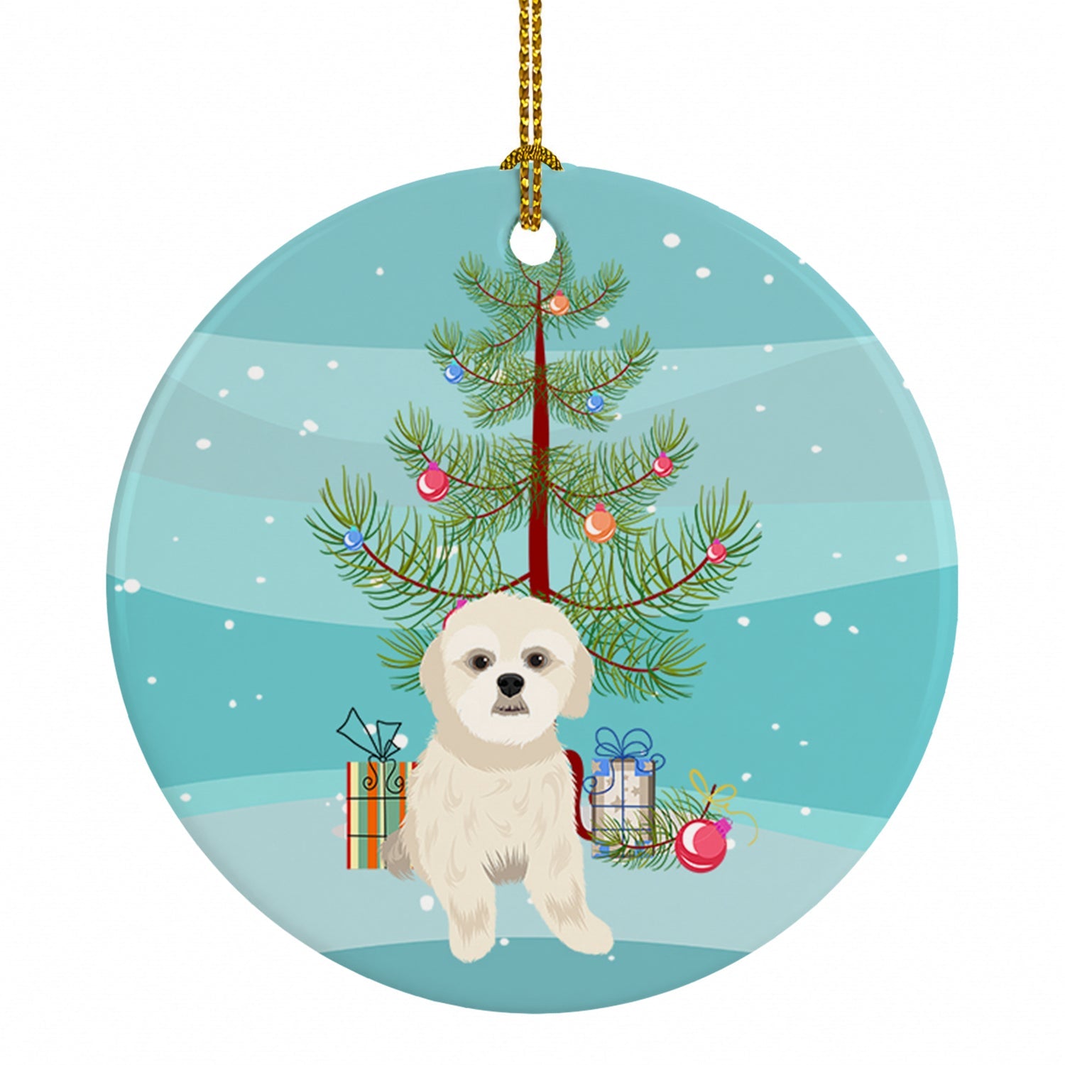 Shih-Tzu Gold #3 Christmas Ceramic Ornament Christmas Tree Hanging Decorations for Home Christmas Holiday, Party, Gift, 3 in, Multicolor