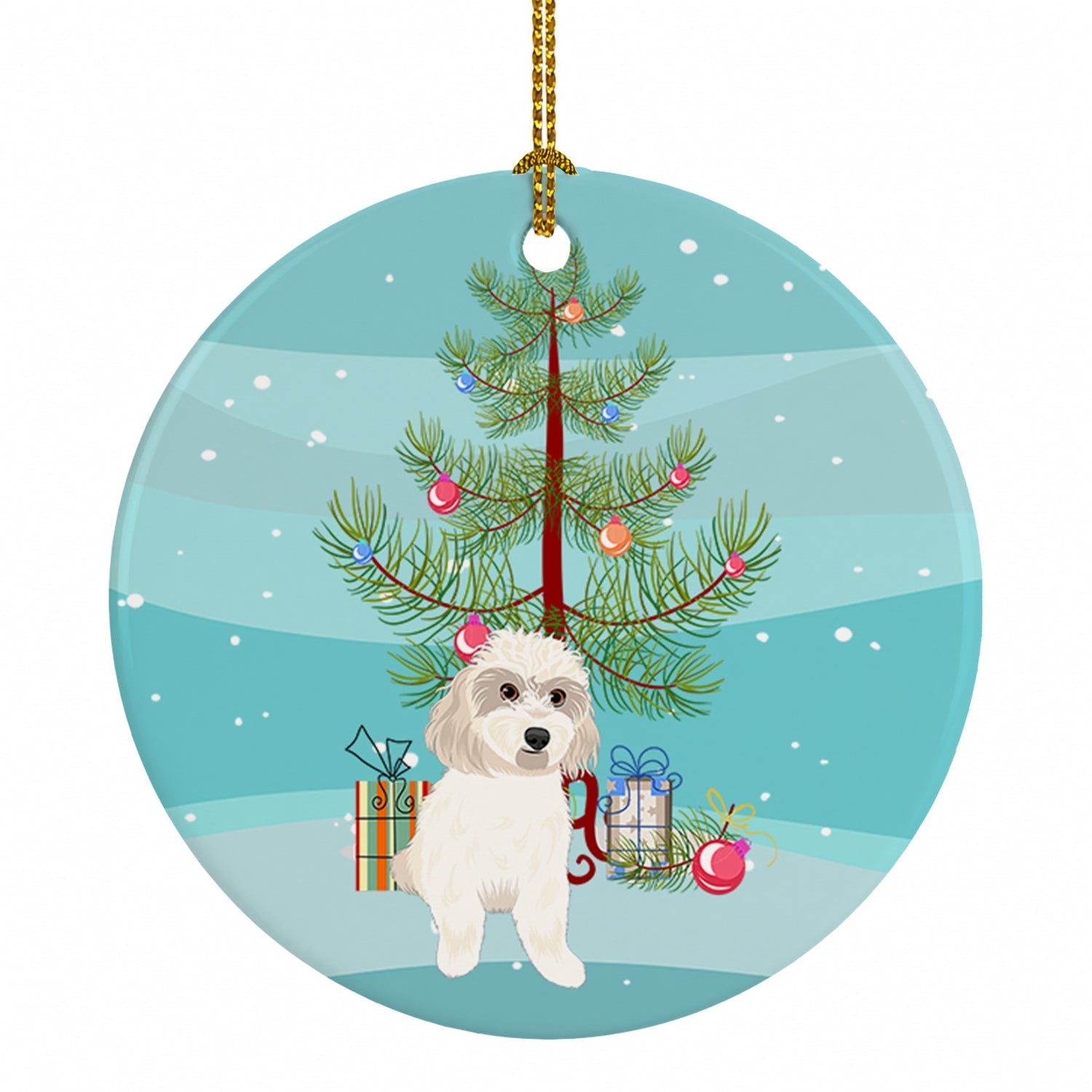 Shih-Tzu Gold #7 Christmas Ceramic Ornament Christmas Tree Hanging Decorations for Home Christmas Holiday, Party, Gift, 3 in, Multicolor