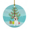 Shih-Tzu Silver Gold and White #2 Christmas Ceramic Ornament Christmas Tree Hanging Decorations for Home Christmas Holiday, Party, Gift, 3 in, Multicolor